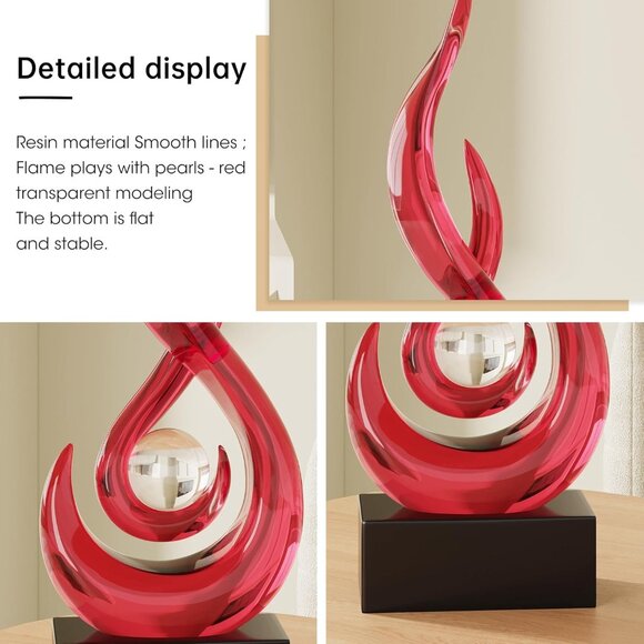 11.8" H Abstract Art Resin Black Modern Flame Decorations for Living Room Office - Picture 6 of 7